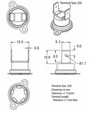 Thermostat, 1/2" Disc, Auto-reset, Normally Close, Vertical, Adjustable Angle Base Flange, Terminal Size 250, R-Type (Reverse Type), zab. 10 ℃ (CT)  0 ℃ (OT) ; Qty = 10; THE-2ACVS2-RW10-10
