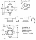 Thermostat, 1/2" Disc, Auto-reset, Normally Close, Horizontal, Fixed Flange, Terminal Size 187, R-Type (Reverse Type), zab. 10 ℃ (CT)  0 ℃ (OT) ; Qty = 10; THE-2ACHF1-RW10-10