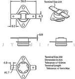 Thermostat, 1/2" Disc, Auto-reset, Normally Close, Horizontal, Fixed Flange, R-Type (Reverse Type), Terminal Size 250, zam. 65 ℃ (CT) ; Qty = 2000; THE-2ACHF-R-250W65-2000