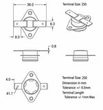 Thermostat, 1/2" Disc, Auto-reset, Normally Close, Horizontal, Fixed Flange, Terminal Size 250, R-Type (Reverse Type), zas. 95 ℃ (CT)  85 ℃ (OT) ; Qty = 1000; THE-2ACHF2-RW95-1000