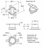 Thermostat, 1/2" Disc, Auto-reset, Normally Close, Horizontal, Adjustable Angle Base Flange, Terminal Size 187, R-Type (Reverse Type), zao. 75 ℃ (CT)  65 ℃ (OT) ; Qty = 10; THE-2ACHS1-RW75-10