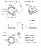 Thermostat, 1/2" Disc, Auto-reset, Normally Open, Horizontal, Adjustable Angle Base Flange, Terminal Size 187, N-Type (Normal Type), zak. 55 ℃ (OT)  45 ℃ (CT) ; Qty = 10; THE-2AOHS1-NW55-10