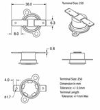 Thermostat, 1/2" Disc, Auto-reset, Normally Open, Horizontal, Adjustable Angle Base Flange, Terminal Size 250, N-Type (Normal Type), zaw. 115 ℃ (OT)  105 ℃ (CT) ; Qty = 10; THE-2AOHS2-NW115-10