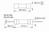 Fuse, Size, Type, Rating Voltage, zap. 5.2X20 mm   250 V   8 A ; Qty = 200; FU-5KA-C8-200