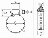 Clamp, Hose Clamp, Stainless Steel Band, Stainless Steel Bolt, zbb. 15 inch (ID)  13 mm (W)  0.6 mm (t); Qty = 4; CLA -H-SSD-A4028-4